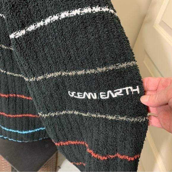 OCEAN Earth Cozy Oversized Black Stripes Chenilles Knit Wool Blend Sweater XL - Picture 6 of 10